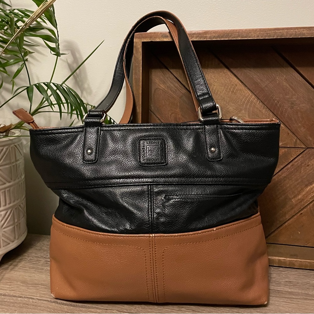Vintage Stone Mountain Tote Shoulder Bag in Black and Tan